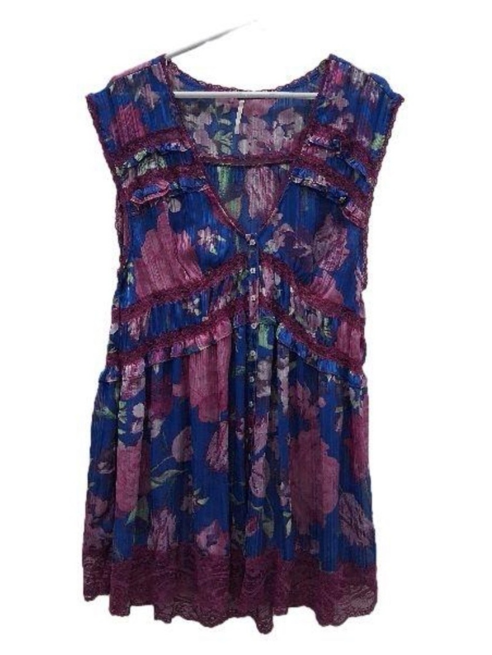 Free People Floral Slip Dress in Blue & Plum